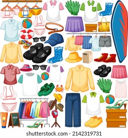 A set of different cloth on white background illustration
