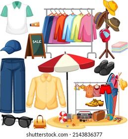A set of different cloth on white background illustration