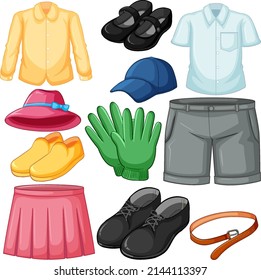 A set of different cloth on white background illustration