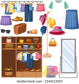 A set of different cloth on white background illustration