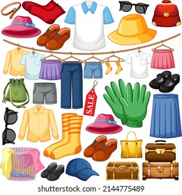 A set of different cloth on white background illustration