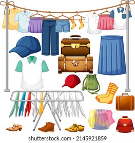 A set of different cloth on white background illustration