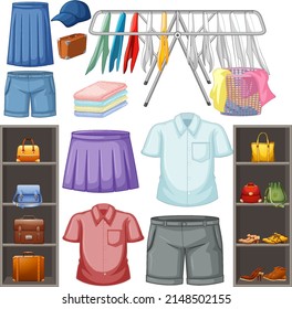 A set of different cloth on white background illustration