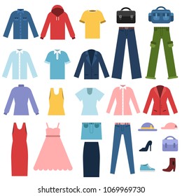 Set of different clothes for male and female