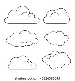 Set of different clouds in black lines for coloring page