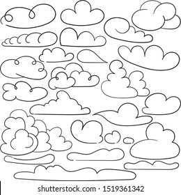 Set of different clouds outlined vector icons on white background