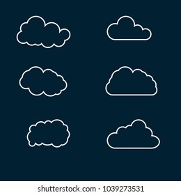 Set of different clouds for weather icon. Sky illustration collection for web, art and app design. Graphic clouds. Contour cloud. Vector illustration.
