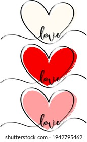 Set of different clour of heart hand drawn illustration