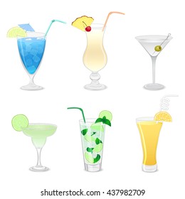 Set of different cocktails isolated on white background