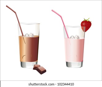 set with different cocktails on white background
