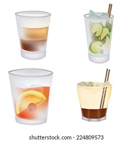 a set of different cocktails on a white background