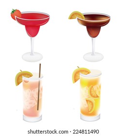 a set of different cocktails on a white background