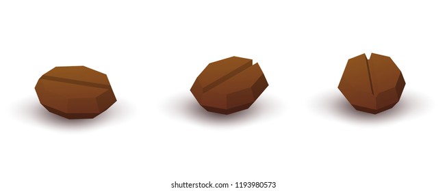 Set of different coffee beans in geometric polygonal style. Vector illustration.