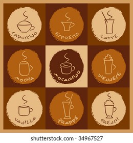 Set of different coffee drinks