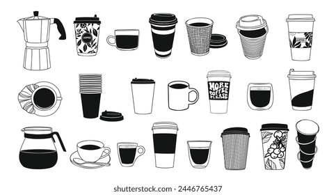 Set of different coffee elements, Coffee cup, pot.