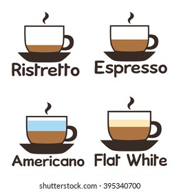 Set of different coffee icons on a white background