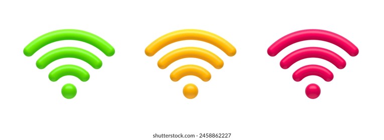 Conjunto de signo de wi-fi 3d de diferentes colores. Ilustración vectorial,