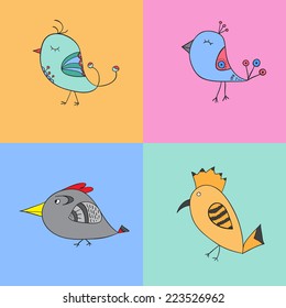 Set of different color birds 