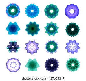 Set of different color, blue, green, purple circular patterns. Vector illustration on isolated background