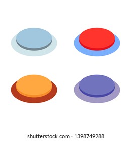 Set of different color buttons on isolated white background . Blue, red, violet, orange color.  