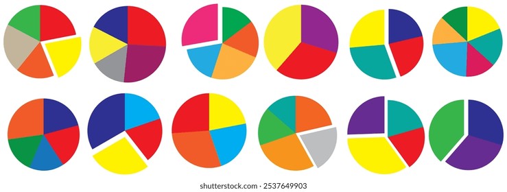 Set of different color circles isolated. Pie charts diagrams. Set of circles. Infographic element round design eps 10 