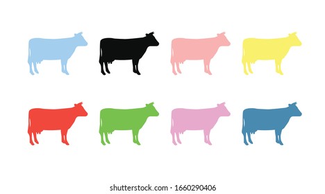 Set of Different Color Cow Icons