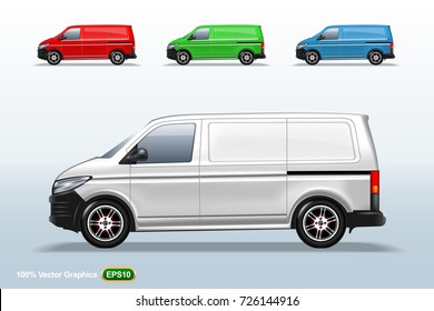 Set of different color Delivery van template, editable layout.