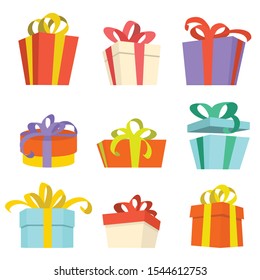 set of different color gift boxes element. Flat design. vector illustration