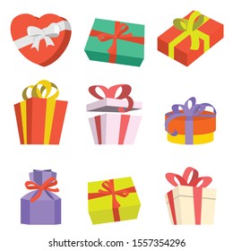 set of different color gift boxes element. Flat design. vector illustration