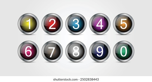 set of different color gradient glossy circle number button vector illustration.