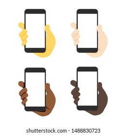 set of different color hand holding smartphone illustration vector