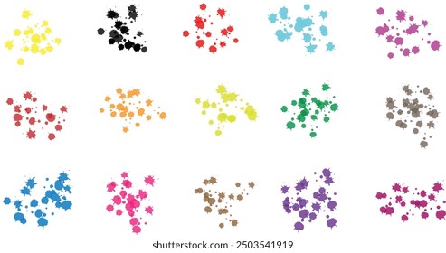 Conjunto de diferentes gráficos de Vector de arte de pincel de salpicadura de tinta de color.