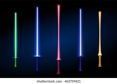 set of different color laser light swords. vector illustration. part of collection. good for your cool design