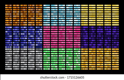 Set of different color metal gradient collection and gold foil texture set. Shiny vector illustration for posters, brochure, invitation, wallpaper, flyers, banners.
