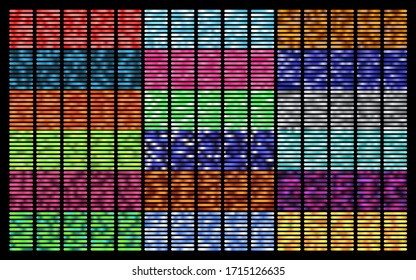 Conjunto de diferentes colecciones de degradado de metal de color y conjunto de texturas de lámina dorada. Espléndida ilustración vectorial para carteles, folleto, invitación, papel pintado, volantes, pancartas.