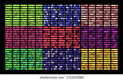 Conjunto de diferentes colecciones de degradado de metal de color y conjunto de texturas de lámina dorada. 