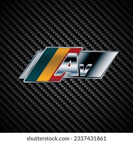 Set of different color metal sport logo letters and flags for moto and car competitions or company symbols isolated on black background
