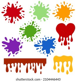 Set of different color paint drop and splash hand drawn for design