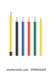 Set of different color pencils isolated on white background