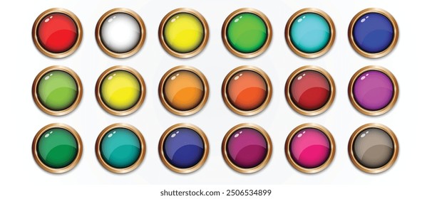 set of different color realistic shiny circle button art vector illustration.