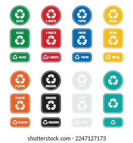 Set of different color recycle labels for waste sorting