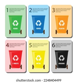Conjunto de etiquetas de reciclaje de color diferentes para la clasificación de residuos