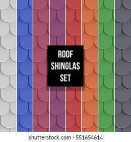 Set of different color Shingles roof seamless patterns. Classic style. Vector illustration