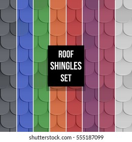 Set of different color Shingles roof seamless patterns. Classic style. Vector illustration