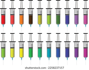 set of different color syringe simple design. syringe vector icon