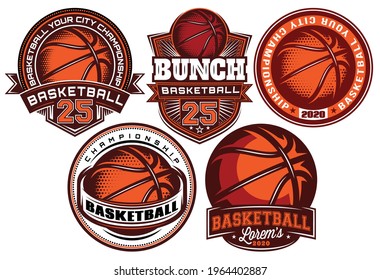 Set of different color templates on theme of basketball. Vector editable illustrations. Element for business cards design, style, website, print on a t-shirt and other solutions.