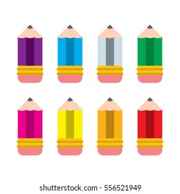 A set of different color vector pencil icons.