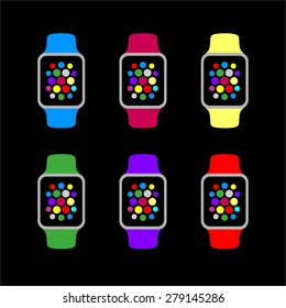 Set of a different color vector watches with screen