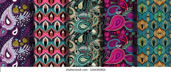 Set of different color vintage seamless patterns. Retro style. 