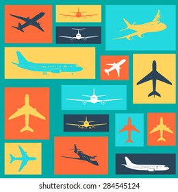Set of different colored airplane signs, vector illustration